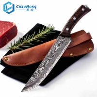 Couteau de Cuisine VG-10 en Acier Damas Qualité Supérieure Manche en Bois Japonais Étui en Cuir Tranchant Professionnel
