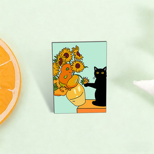 Set Pin Enamel Kucing Nakal Kreatif, Vas Bunga Matahari, Lencana Logam, Pin Kerah Kucing Hitam Elegan, Dekorasi, Hadiah untuk Penggemar - Product Image 1