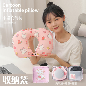 หมอนรองคอพกพาแบบเป่าลมรูปตัวยู ลายการ์ตูนสัตว์ ขนาด 28x26x14 ซม. วัสดุโพลีเอสเตอร์ - Product Image 4