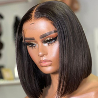 Perruque Bob Courte Lisse Indienne 13x6x2 en Cheveux Remy avec Raie en T, Dentelle Transparente, Couleur Naturelle, Pré-Pluckée, pour Femmes, Plus Foncée