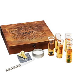 Juego de Vasos de Chupito de Madera con Forma de Calavera y Caja de Almacenamiento, Estilo Vintage, Portátil, para Servir Whisky, Tequila y Cócteles - Product Image 5