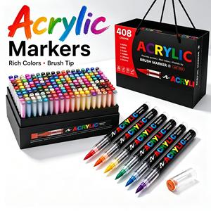<span class=keywords><strong>Pennarelli</strong></span> <span class=keywords><strong>Acrilici</strong></span> all'Ingrosso con <span class=keywords><strong>Punta</strong></span> Fine e Pennello Morbido, Inchiostro Pigmentato Vivace ad Alta Copertura, Sicuri per Bambini e Adulti, Personalizzabili - Product Image 2