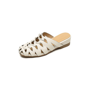 Sandales mules ajourées tissées pour femmes, à bout fermé, talon carré bas, respirantes, décontractées d'été - Product Image 2