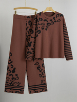Ensemble deux pièces pour femmes, pull et pantalon à imprimé léopard, style décontracté, tendance printemps