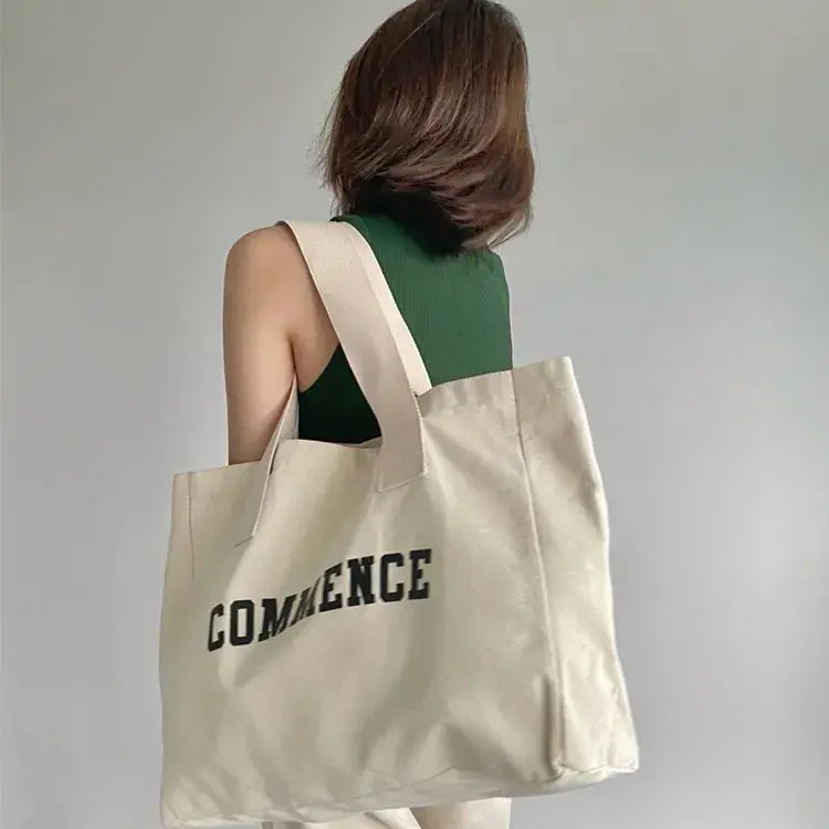 Bolsa de compras reutilizable superventas con logotipo personalizado impreso Logotipo de gran tamaño extra grande bolsa de compras de lona de algodón