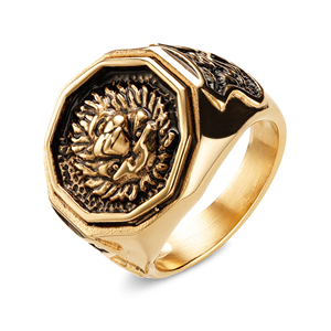 Benutzer definierte Löwenkopf form Herren Druckguss Produktion Edelstahl <span class=keywords><strong>Ring</strong></span> Schmuck Luxuriös 18 Karat vergoldet für Herren - Product Image 2