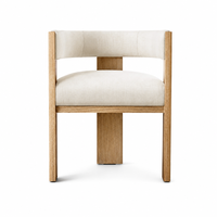 Fauteuil de salle à manger moderne à dossier incurvé en bois clair, rembourré crème avec accoudoirs, pour hôtel et restaurant