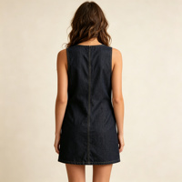 Robe en jean foncé sans manches à col carré pour femme, mini-robe décontractée en jean, prix de gros pour femmes