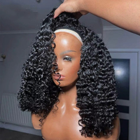 Perruque bouclée mi-tête avec cordon de serrage, 100 % cheveux humains indiens bruts, sans colle, ajustable et respirante, style pixie bouclé