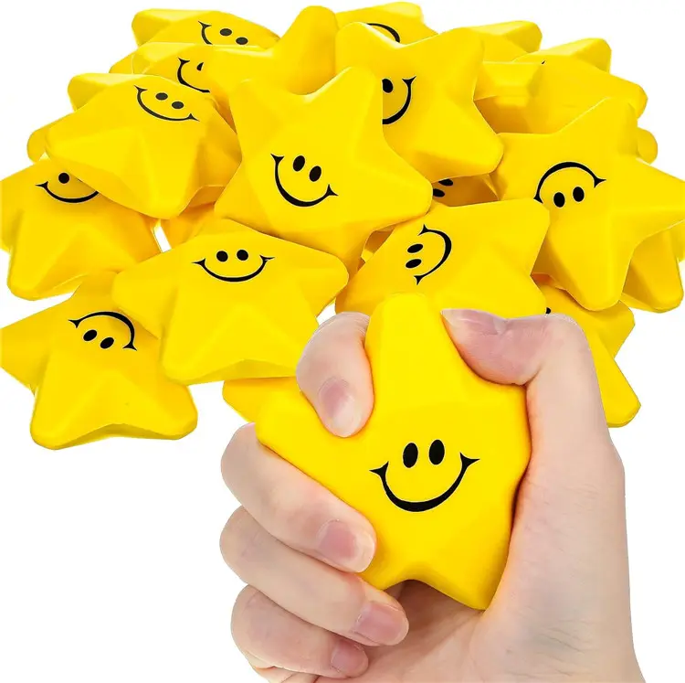 Custom Logo Design Squeeze Speelgoed Stress Ball Star Smile Face Pu Foam Stress Bal Voor School Beloning Student Party Bag Fillers