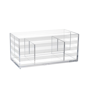 Organisateur de comptoir empilable et ensemble de rangement multifonctionnel avec diviseur amovible motif de lignes grises - Product Image 1