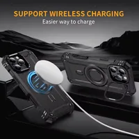 Coque de protection magnétique pour téléphone avec chargeur sans fil et support intégré pour iPhone 17, 16E, 16, 15 Plus, 14, 13, 12, 17 Pro Max