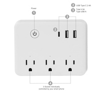 Multiprise portable avec protection contre les surtensions, rallonge avec 3 prises, 2 USB et 1 port Type C pour la maison et le bureau