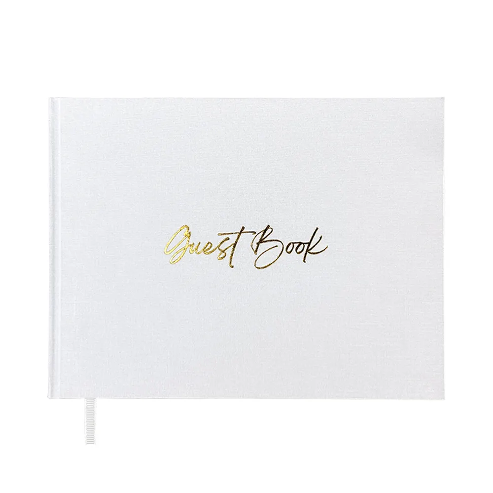 Hardcover Linen Gold Stamping Printing Memory Sign In Wedding Guest Book With Photos Notebook
