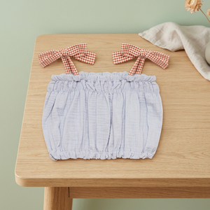 SRJ EXPORTS Girls Blue Ruffle <b>Top</b> Red <b>Checkered</b> Straps Summer Sleeveless Trendy Cute Beach Mini A-Line Chiffon Cotton Linen Bow - Product Image 4