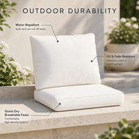 Coussin de chaise de patio anti-UV, résistant à l'eau, séchage rapide, respirant, en mousse, avec housse zippée à nouer, couleur crème, lot de 2 pour l'extérieur