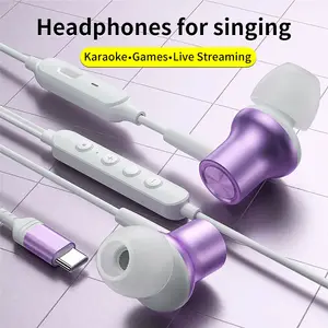 Tai nghe có dây loại C có micro, dùng cho phát sóng trực tiếp, hát karaoke, điều chỉnh âm lượng, chơi game - Product Image 5