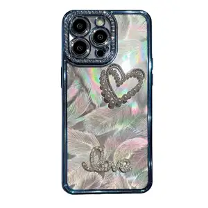 Hot Selling New Laser Feather Diamond Heart IMD Electroplating Anti Drop Design Suitable for iPhone 15