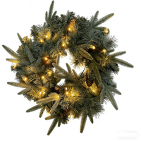 Karangan Bunga Natal Buatan Hijau 60CM dengan Lampu Terpasang, Kerucut Pinus, Rumbai Buah Berry, Cabang Berlapis Salju, Garland Pintu 24 Inci