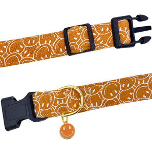 Collar de perro hecho a mano de algodón, patrones lindos y distintivos, cara sonriente blanca y naranja con colgante para niña, niño, perros, collares - Product Image 3