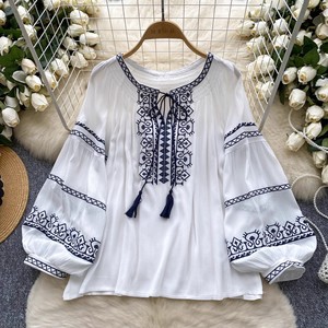 Camicette da <span class=keywords><strong>donna</strong></span> con ricamo floreale taglia unica camicetta Vintage con lacci e lanterna a maniche lunghe Boho Blusas - Product Image 1