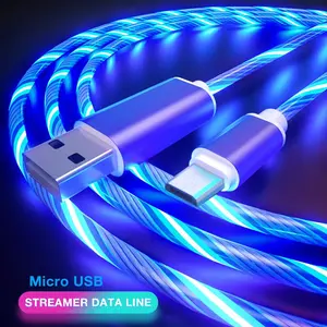 Hot Sale Glow Flowing LED Mobile Phone Cables Micro USB Type C Cell Phone Charger Cable For Phone 13 12 11 Pro Max For Samsung