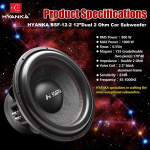 Subwoofer per Auto HYANKA BSP-12-2 da 12 Pollici, Altoparlante RMS 800W AL con Cappuccio in PP 2+2Ω, Fornitura di Fabbrica - Product Image 2