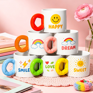 Taza de Cerámica Blanca para Sublimación, 6 Colores, Asa con Diseño Floral, Taza de Café, Personalizable con Foto, Logotipo, Impresión por Transferencia Térmica, Paquete al por Mayor - Product Image 3