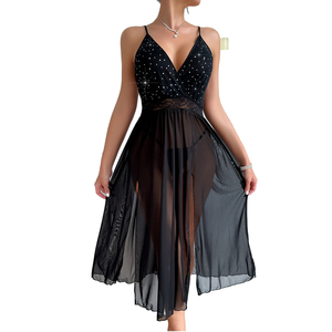 Femmes Sexy été longue maille pour Slip robe nouveau romantique luxe mode Transparent séduisant chemise de nuit décontracté élégant élastique - Product Image 1