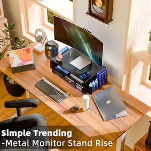 2 Tier Metal Monitor Stand Monitor Riser and Computer <strong>Desk</strong> Organizer <strong>with</strong> <strong>Drawer</strong> and Pen Holder for Laptop - Product Image 2