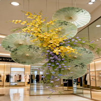 Offre Spéciale : Installation de Boules de Fleurs Orange Suspendues pour Décoration de Plafond d'Atrium de Centre Commercial ou d'Événement de Mariage