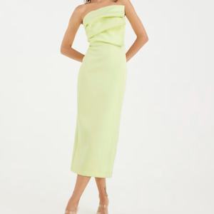 Vestido Midi Verde Esculpido con Cuello Bandeau, Estilo Bohemio Casual, Tejido con Estampado, Largo Maxi con Cintura Elástica para Todas las Temporadas - Product Image 4