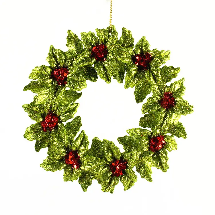 Hot Sale Customized Hanging ornament Plastic Wreath With Glitter ornaments For Christmas Home