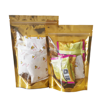 Sacs Plastiques à Fermeture Éclair Brillant avec Fenêtre et Finition Dorée pour Emballage Alimentaire, Pochettes Doypack