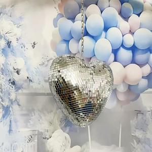 كرة ديسكو مرآة على شكل قلب الخوخ مع سلسلة ديكور جو عاكس لعيد الميلاد وحفلات عيد الحب قلادة عيد الميلاد - Product Image 4