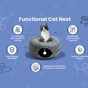 Lit pour chat en forme de donut, tunnel, nid, détachable, en feutre, lavable, jouet amusant pour chat, structure composite à double couche - Product Image 5