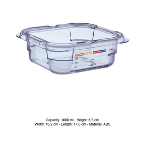 Recipiente para Alimentos ABS GN 1/6, 17.6 × 16.2 × 6.5 h cm, 1 L, sin Tapa, -40/+80 ° C Araven - Product Image 3