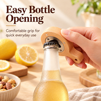 Ouvre-bouteille rond en bois de hêtre avec insert métallique et poignée en bois pour bière, soda, bouchon couronne, bar à domicile, cuisine, restaurant, cadeau