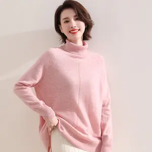 Damen 100% Pure Cashmere Roll kragen Jersey Sweater 7GG OEM Hersteller