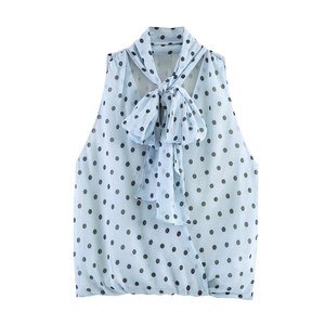 PB&ZA Mujer 2026 Verano Nueva Moda Blusas sin Mangas con Lazo y Estampado de Ondas, Tops Dulces de Gasa sin Mangas con Cuello Halter para Mujer, Camisolas Chic - Product Image 1