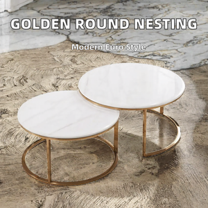 Ensemble de tables basses gigognes Golden Frame, 2 plateaux en marbre, design européen moderne, pieds en acier robustes, meubles de salon - Product Image 2