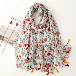 2023 New Popular Autumn And Winter Elegant Fringed Cotton And Linen Shawl Cotton Printed Tassel Scarf