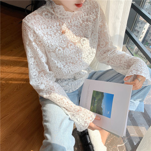 Tks 蕾丝网纱立领打底衫时尚女式女士春季修身Tks薄款上衣T恤衬衫 - Product Image 3