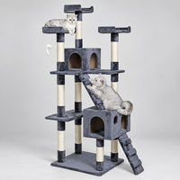 Arbre à chat multi-niveaux gris avec deux condos, rampe et poteaux en sisal, style simple, montage facile
