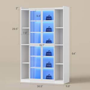 Librería Alta Portátil Moderna <span class=keywords><strong>con</strong></span> Vitrinas <span class=keywords><strong>de</strong></span> 64 Pulgadas, Estantes Ajustables y <span class=keywords><strong>Puertas</strong></span> <span class=keywords><strong>de</strong></span> Vidrio para Coleccionables - Product Image 2
