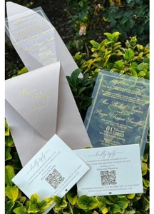Invitation de carte de baptême élégante Enveloppe de baptême en acrylique de luxe estampée en feuille de fard à joues avec invitation de mariage unique en champagne - Product Image 6