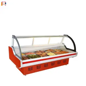 All kinds of seafood meats and vegetables refrigerate to protect fresh and the cold storage display of beer and beverage