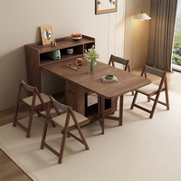 Petite table à manger moderne multifonctionnelle en bois massif, design télescopique pliable et extensible, rangement pratique, livraison gratuite