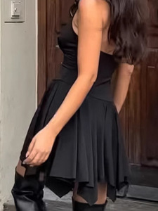 Robe noire vintage style Hepburn en nylon, coupe épaules dénudées, <span class=keywords><strong>sexy</strong></span>, cintrée à la taille, col en V, mini, silhouette trapèze pour <span class=keywords><strong>femme</strong></span> - Product Image 5