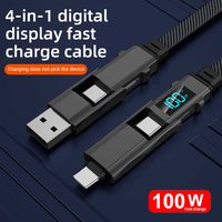 Câble de charge rapide multifonctionnel 4-en-1 avec écran LED tressé, 100W 5A, USB-C Type-C, cuivre pur pour téléphone portable